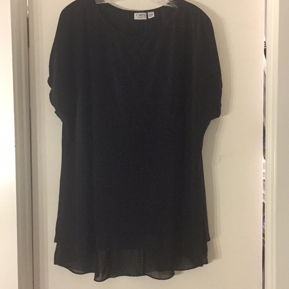 CATO Black short sleeve chiffon bottom shirttail